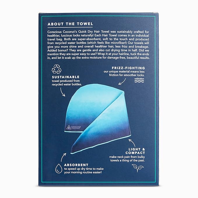 Conscious Coconut Quick Dry Hair Towel for Frizz-Free Hair, Super Absorbent Towels Made from Recycled Bottles, Fast Drying Hair Towel, Bath Accessories, Great Gift for Women