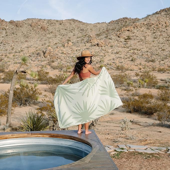 Laguna Beach Textile Co. Tropical Cabana Beach Towel - Oversized, Plush 630 GSM Cotton - Agave Green