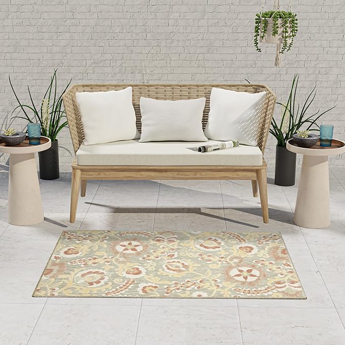 Nourison Home Aloha Sage Rose 2'8" x 4' Area Rug - Easy Clean, Non Shedding, Bed Room, Living Room, Dining Room, Kitchen (3' x 4')