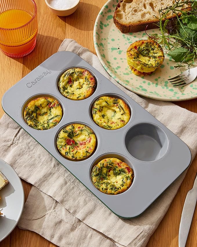 Caraway Nonstick Ceramic 6 Cup Muffin Pan Duo – Non-Toxic, PTFE & PFOA Free – Oven Safe – Aluminized Steel Core – Small Muffin Pan for Baking Cupcakes, Muffins & More - Navy