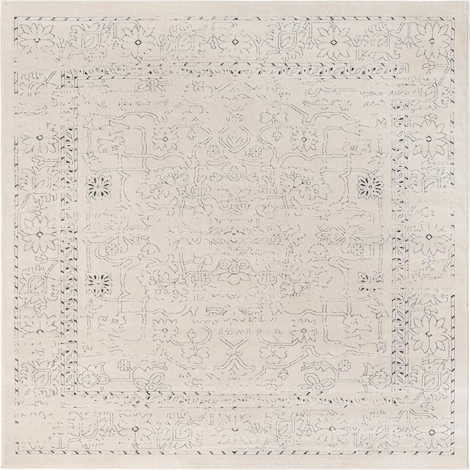 Unique Loom Isabella Collection Area Rug - Adjani (7' 10" Square, White/ Blue)
