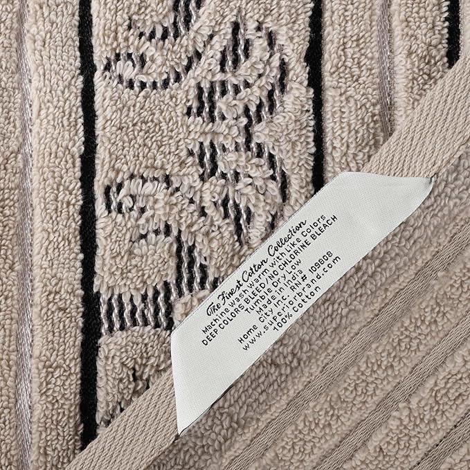 Superior Cotton 8 Piece Assorted Floral Towel Set, Includes 2 Bath, 2 Hand, 4 Washcloth/Face Towels, Quick Dry, Home Essentials, Shower, Spa, Luxury Plush Soft Absorbent Towels, Zero Twist, Stone