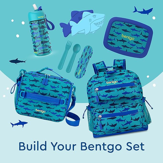 Bentgo Kids Utensil Set - Reusable Plastic Fork, Spoon & Storage Case - BPA-Free Materials, Easy-Grip Handles, Dishwasher Safe - Ideal for School Lunch, Travel, & Outdoors (Shark)