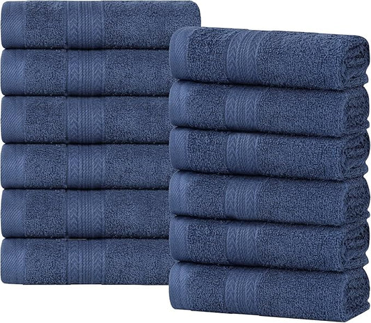 Superior Eco-Friendly Cotton 12-Piece Face Towel/Washcloth Set, Small, Fast Drying Towels for Face, Spa, Resort, Hotel, Hand, Shower, Guest Bathroom, Home, Airbnb, Apartment Essentials, Navy Blue