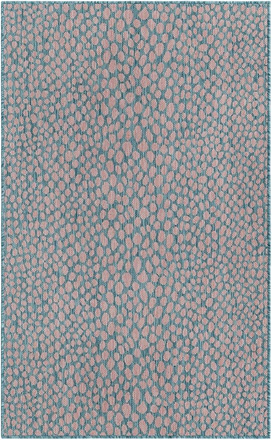 Unique Loom Jill Zarin Jill Zarin Outdoor Collection Area Rug - Cape Town (3' 3" x 5' 3" Rectangle, Pink and Aqua/Light Blue)