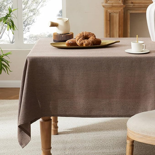 Linen Tablecloth for Rectangle Table, 60x84 Inch Cocoa Brown, Farmhouse Style Brown Tablecloth, Water Resistant Burlap Tablecloths for Dining Table Farmhouse Kitchen