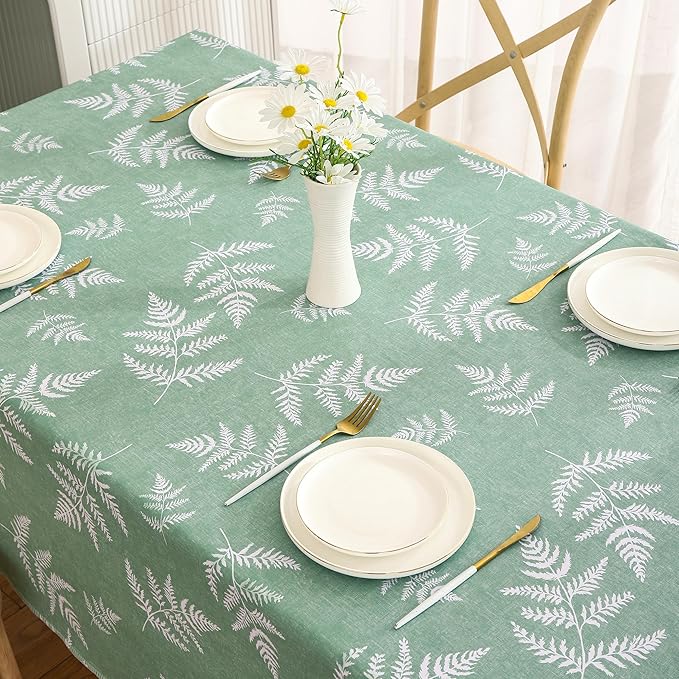 Heavy Duty Vinyl Tablecloth with Flannel Backing Waterproof Oil-Proof Plastic Table Cloth Stain-Resistant Wipeable Rectangle or Square Table Cover for Indoor and Outdoor (Mint Leaf, 60X84 Inch)