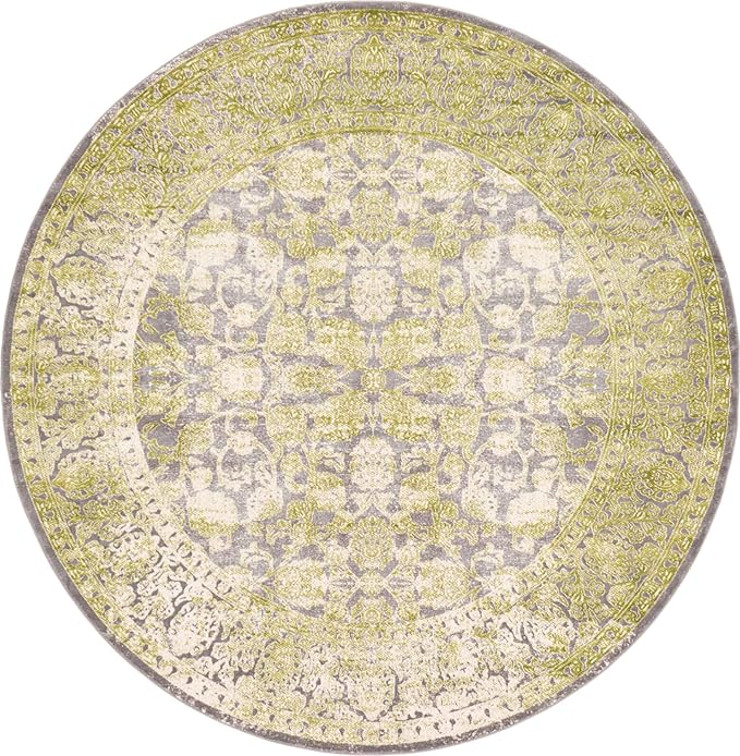 Unique Loom Traditional Classic Intricate Design Distressed Vintage Detail, Area Rug, 8' 0" x 8' 0", Light Green/Gray