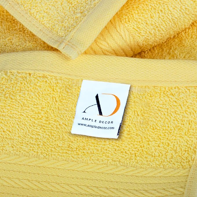 Ample Decor 100% Cotton 6 Piece Bathroom Towels Set, 2 Bath Towels, 2 Hand Towels, 2 Washcloths, Quick Drying - Yellow Towel Sets