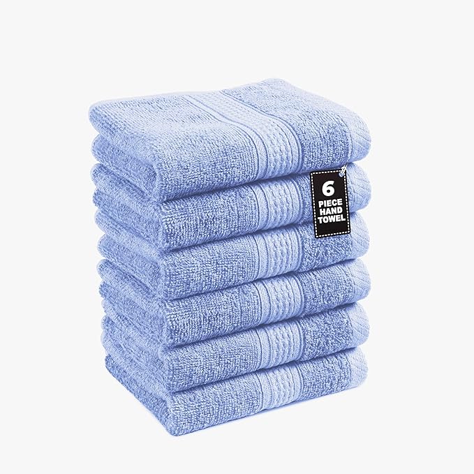 LANE LINEN 6 Pack Hand Towels (16"x28") - 100% Ringspun Cotton Towels Set for Bathroom - Quick Dry, Ultra Soft & Absorbent Large Hand Towel Set - Can be Used for Salon, Spa & Hotel - Cerulean Blue