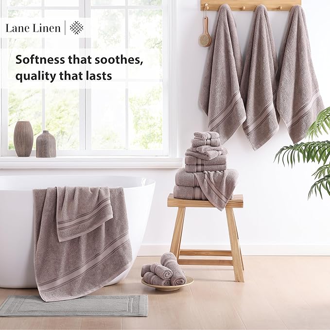 LANE LINEN Luxury 100% Cotton Towels Set 18 – Zero Twist, 6 Bath Towels, 6 Hand Towel & 6 Washcloths, Stays Plush After Washes, Ideal for Spa, Hotel & Family Bathrooms, Highly Absorbent – Platinum