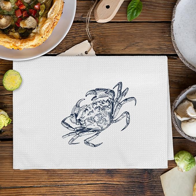 Coastal Blue Crab Starfish Bathroom Hand Towels Sets of 2, Nautical Beachy Ocean Theme Bathroom Decor Accessories, Coastal Beach Navy Blue Decor Kitchen Dish Tea Towels for Kitchen, 16x24Inch