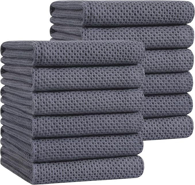 Homaxy 100% Cotton Waffle Weave Kitchen Dish Towels, Ultra Soft Absorbent Quick Drying Cleaning Towel, 20x28 Inches, 12-Pack, Dark Grey