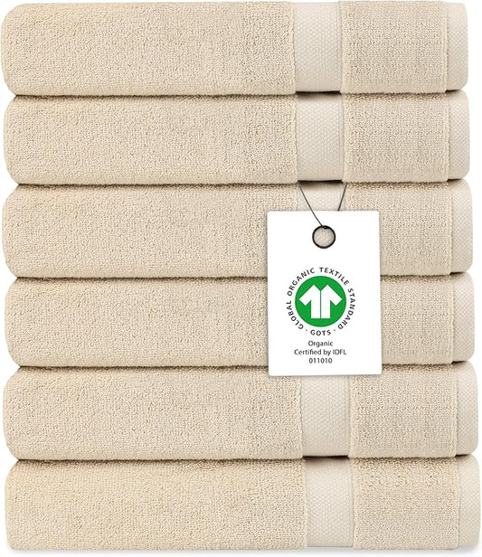 Delara Organic Cotton Luxuriously Plush Washcloths Pack of 6 | GOTS & Oeko-TEX Certified | Premium Quality Face Towels | Feather Touch Technology|650 GSM Long Staple|Soft, Quick Dry & Ultra-Absorbent