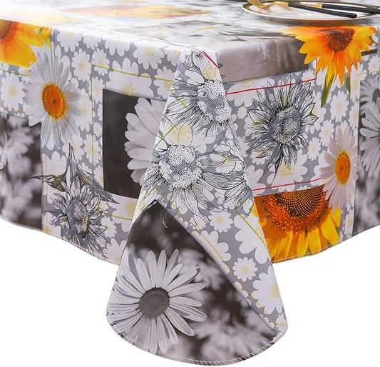 Heavy Duty Vinyl Tablecloth with Flannel Backing Waterproof Oil-Proof Plastic Table Cloth Stain-Resistant Wipeable Rectangle or Square Table Cover for Indoor and Outdoor ( Sunflower, 54X54 Inch)