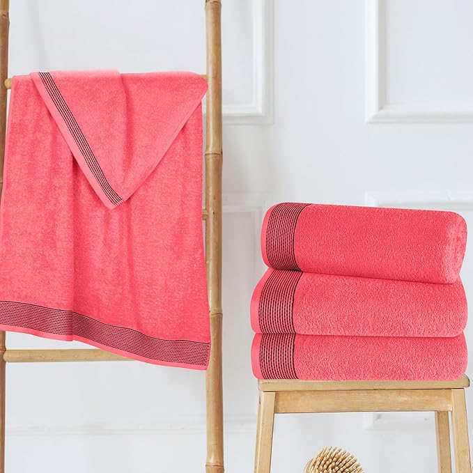 Belizzi Home Ultra Soft 4 Pack Oversized Bath Towel Set 27x54 inches, 100% Cotton Bath Towels, Highly Absorbant Compact Quickdry & Lightweight Towel, Ideal for Gym Travel Camp Pool - Coral Orange