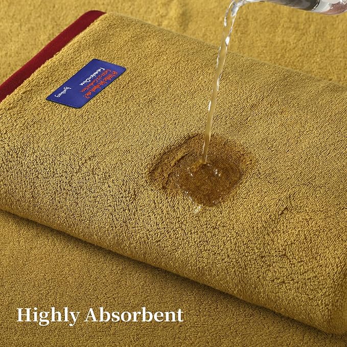 REDKISS 6 Pack Cotton Towel Set with Luxury Embellished Border, 600 GSM Ultra Soft & Highly Absorbent Bath Towels Set with 2 Bath, 2 Hand, 2 Washcloths for Bathroom, Gym, Spa, Hotel, Mustard Yellow