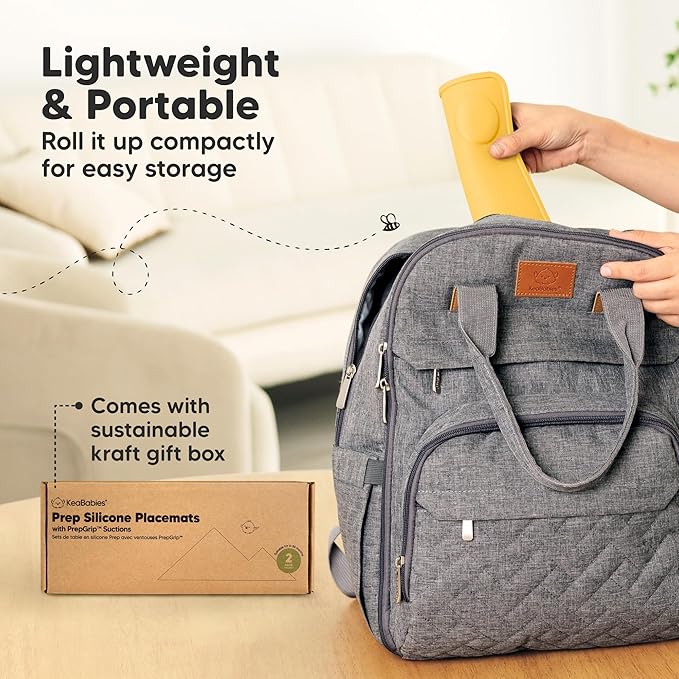 KeaBabies 2-Pack Silicone Placemats for Toddlers - 12x9 Non Slip Suction Baby Silicone Placemat for Kids Eating, Easy to Clean, Busy Travel Baby Mat for Dining Table, Food Grade/BPA-Free (Valiant)