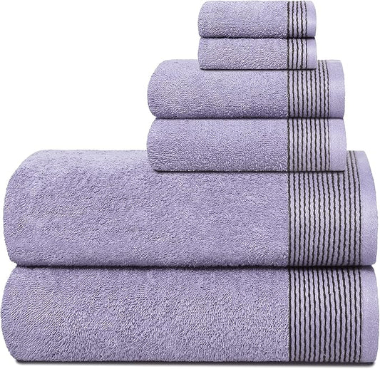 Belizzi Home 100% Cotton Ultra Soft 6 Pack Towel Set, Contains 2 Bath Towels 28x55 inchs, 2 Hand Towels 16x24 inchs & 2 Washcloths 12x12 inchs, Compact Lightweight & Highly Absorbant - Purple