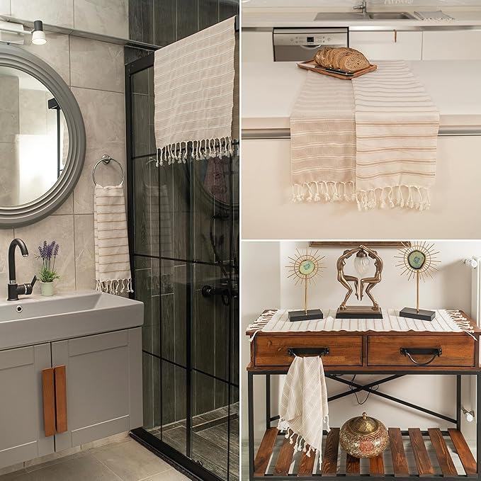 Ruvy Home Basics Turkish Hand Towels for Bathroom Set of 2 | 18"x40", Cotton | Decorative Towel for Bathroom, Kitchen, Dishcloth, Tea, Yoga, Face, Gym - Beige