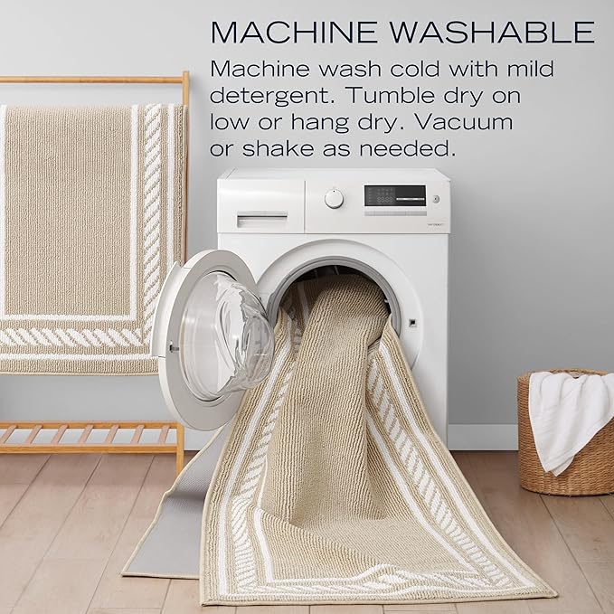 Nautica – Runner Rug | Indoor Runners for Hallways and Entry Rugs| Non-Slip and Non-Skid Entry and Kitchen Door Mat| Machine Washable Entryway Carpet Rugs | 2'2" x 3'9" | Rope Border Beige