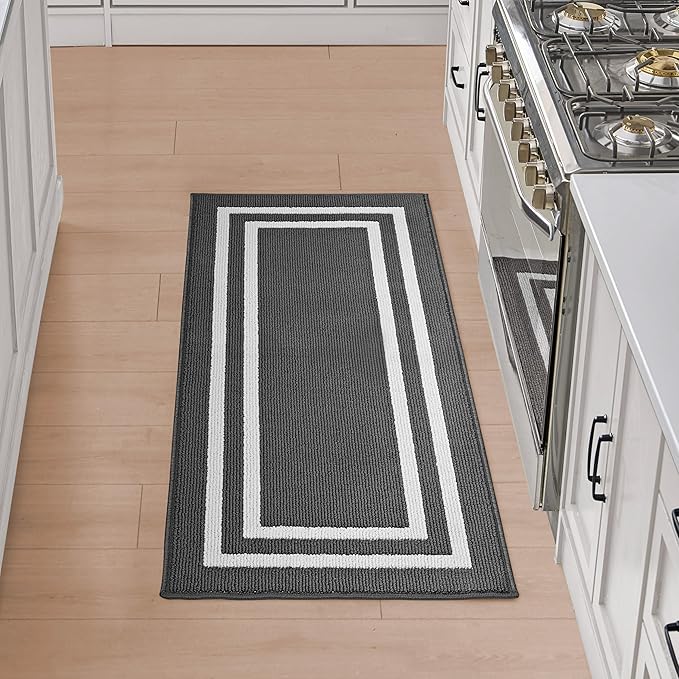 Nautica – Runner Rug | Indoor Runners for Hallways and Entry Rugs| Non-Slip and Non-Skid Entry and Kitchen Door Mat| Machine Washable Entryway Carpet Rugs |26” x 60” | Double Border Dark Grey