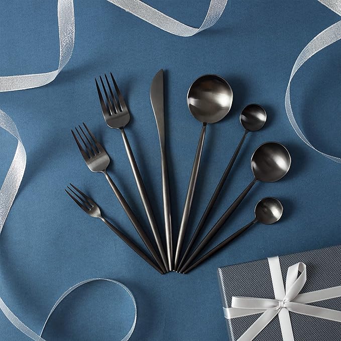 Homelux Theory 2 Sets of 5pc Matte Black 18/10 Stainless Steel Flatware, Stainless Steel Kitchen Utensils, Modern Utensils & Contemporary Flatware Set, Elegant Adaline Royal Forks Spoons Cutlery Set