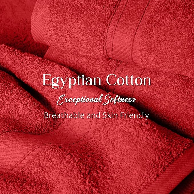 Superior Egyptian Cotton Pile 6 Piece Towel Set, Includes 2 Bath, 2 Hand, 2 Face Towels/Washcloths, Ultra Soft Luxury Towels, Thick Plush Essentials, Guest Bath, Spa, Hotel Bathroom, Red