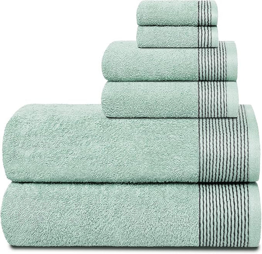 Belizzi Home 100% Cotton Ultra Soft 6 Pack Towel Set, Contains 2 Bath Towels 28x55 inchs, 2 Hand Towels 16x24 inchs & 2 Washcloths 12x12 inchs, Compact Lightweight & Highly Absorbant - Sea Green