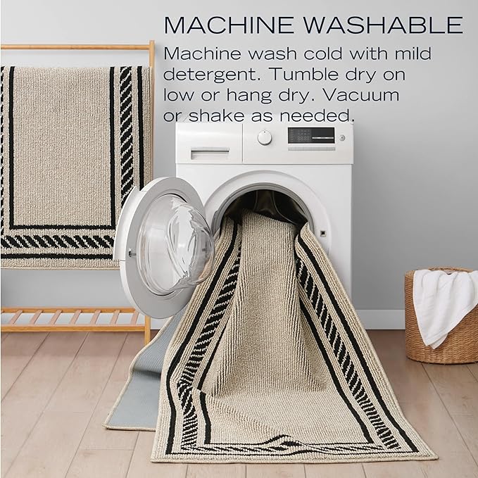 Nautica – Runner Rug | Indoor Runners for Hallways and Entry Rugs| Non-Slip and Non-Skid Entry and Kitchen Door Mat| Machine Washable Entryway Carpet Rugs | 2'6" x 10' | Rope Border Natural Twist