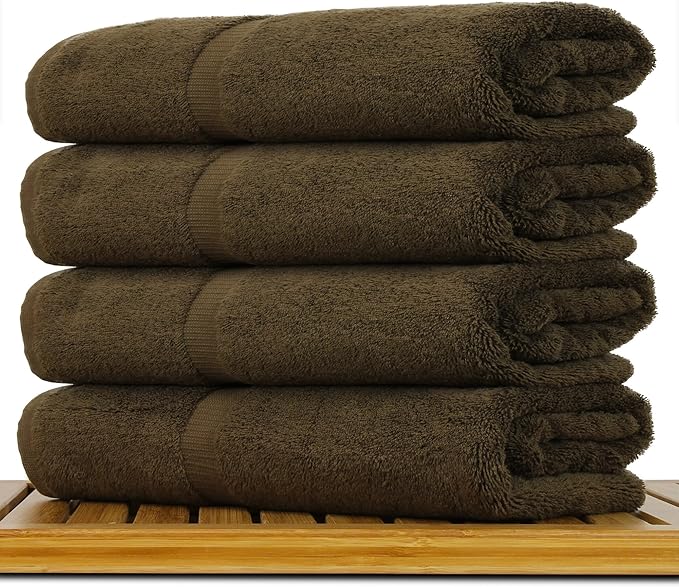 Luxury Hotel & Spa Collection Highly Absorbent, Quick Dry 100% Turkish Cotton 700 GSM, Eco Friendly Towel, for Bathroom Dobby Border Soft Bath Towel Set 27 X 54 -Cocoa, Bath Towels - Set of 4