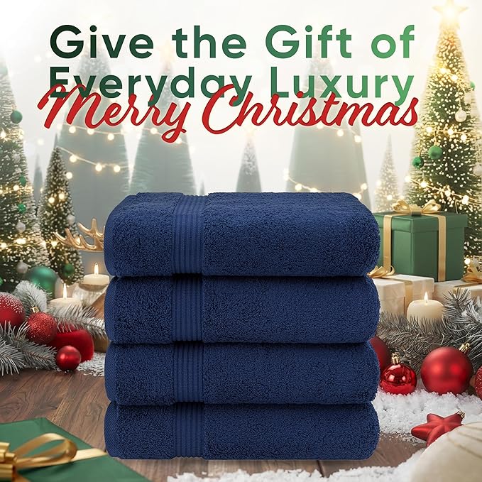 American Veteran Towel, 100% Cotton Turkish Bath Towels for Bathroom 4 Pack, 27x54 Extra Large Premium Soft Drying Bathroom Towels, Navy Blue