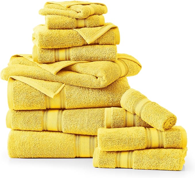 LANE LINEN 12 Pack Towels for Bathroom – 100% Mercerized Cotton, 4 Bath, 4 Hand & 4 Wash Cloth, Zero Twist Soft Towels, Oeko Tex Certified Hotel Quality Towel, Easy to Wash – Mimosa