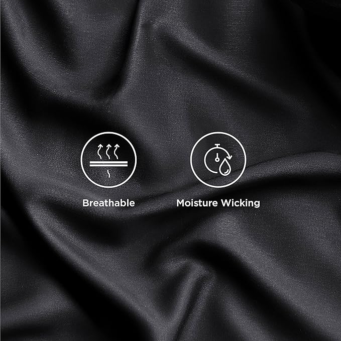 Bedsure Cooling Sheets Twin XL, Rayon Derived from Bamboo, Breathable & Soft Twin XL Sheet Sets, Deep Pocket Up to 16 Inches, Hotel Luxury Silky Dorm Bedding for Hot Sleepers, Black