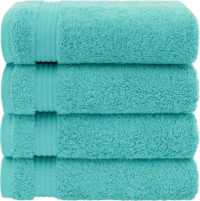 American Veteran Towel, Hand Towels for Bathroom Set of 4, 100% Cotton Turkish Hand Towel Sets, Soft Hand Face Towels, Turquoise Blue Hand Towels