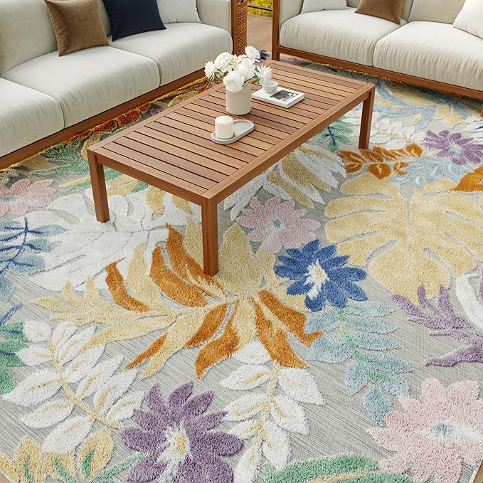 Nourison Home Suncoast Multicolor 9' x 12' Area Rug - Easy Clean, Non Shedding, Bed Room, Living Room, Dining Room, Kitchen (9' x 12')