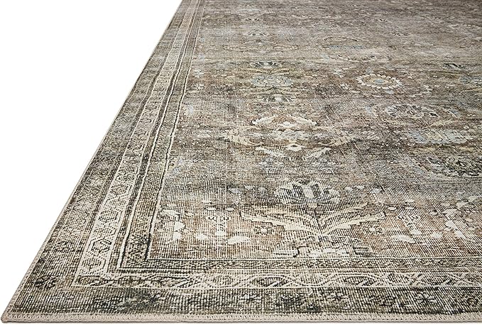 Loloi Layla Collection LAY-13 Antique/Moss 2'-0" x 5'-0" .13" Thick Accent Rug, Soft, Durable, Vintage Inspired, Distressed, Low Pile, Non-Shedding, Easy Clean, Printed, Living Room Rug