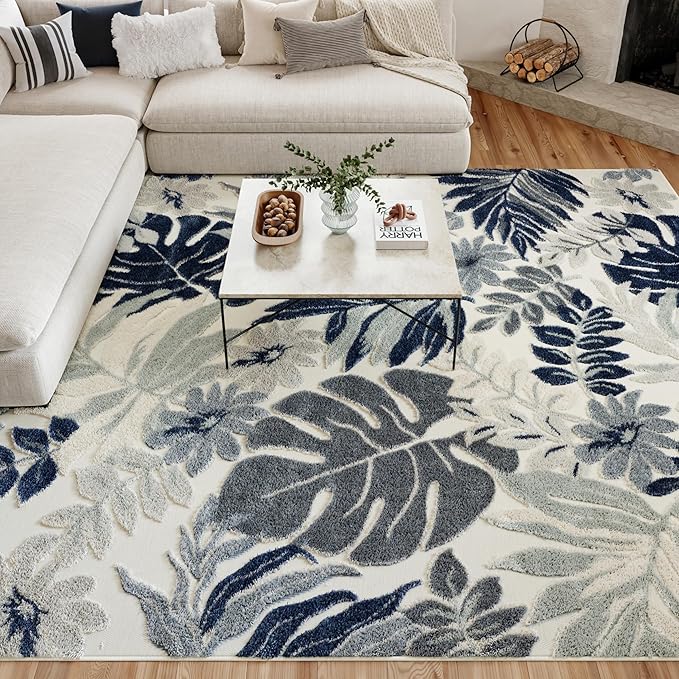 Nourison Home Suncoast Blue 7'10" x 9'10" Area Rug - Easy Clean, Non Shedding, Bed Room, Living Room, Dining Room, Kitchen (8' x 10')