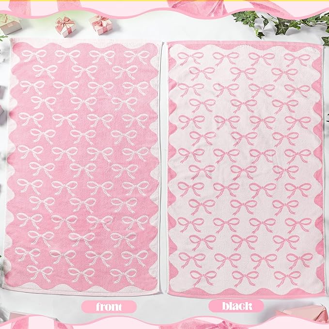 2 Pcs Pink Bow Bathroom Towels 100% Cotton Coquette Bow Bath Towels 28 x 55 Inch Absorbent Soft Preppy Bathroom Decor for Spa Gym Kitchen Women Gifts