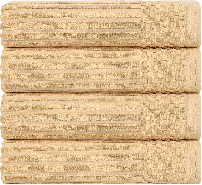 Superior Cotton Bath Towel Set of 4, Daily Use for Bathroom, Guest Bath, Quick Dry, Spa, Resort Towels, Ribbed, Absorbent, Home Essentials, 4-Piece Bath Towels, Soho Collection, Gold