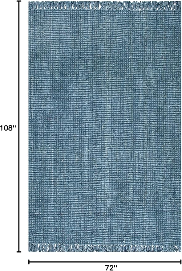 Nuloom Daniela Blue, 6' x 9', Handmade, Jute, Tassel, Soft and Textured, High Traffic, Stain Resistant, Easy Clean, Durable Area Rug for Bedroom, Living Room, Dining Space, Foyer, Entryway