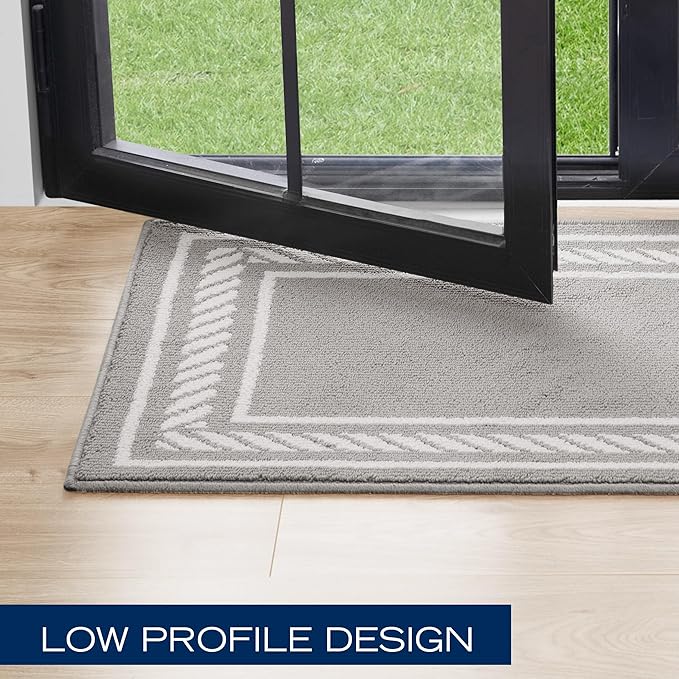 Nautica – Runner Rug | Indoor Runners for Hallways and Entry Rugs| Non-Slip and Non-Skid Entry and Kitchen Door Mat| Machine Washable Entryway Carpet Rugs | 2'2" x 3'9" | Rope Border Light Grey