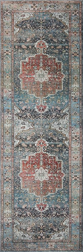 Loloi Margot Collection MAT-05 Ocean/Brick 2'-6" x 7'-6" Runner Rug feat. CloudPile, No-Shed Easy Clean Large Patterned Area Rug for Living Room, Bedroom, Dining Area