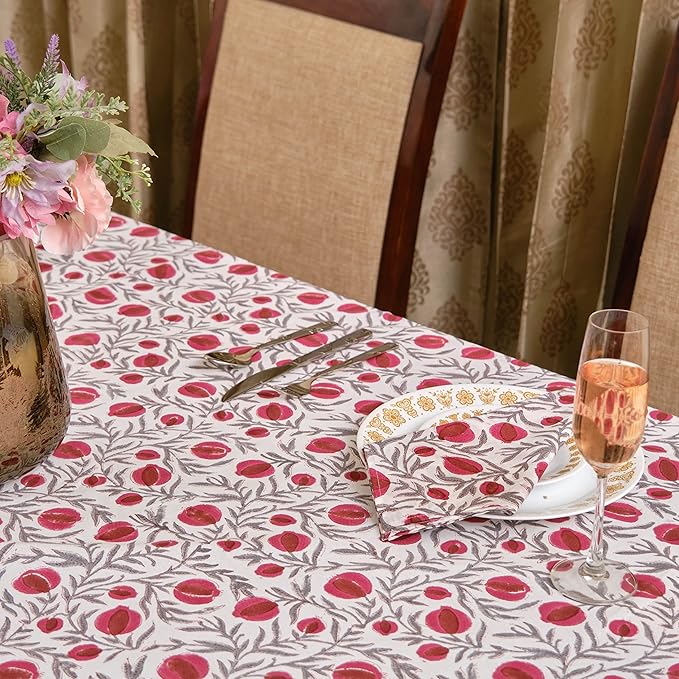 Ridhi Sangria Red Hand Block Print Cotton Rectangle Tablecloth 102" x 48" inches Reusable Table Cover Decorative Everyday Use for Dining, Farmhouse, Home, Party, Festive, Wedding, Fall