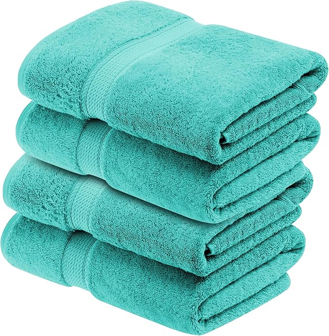 Superior Egyptian Cotton Pile Bath Towel Set of 4, Ultra Soft Luxury Towels, Thick Plush Essentials, Absorbent Heavyweight, Guest Bath, Hotel, Spa, Home Bathroom, Shower Basics, Turquoise
