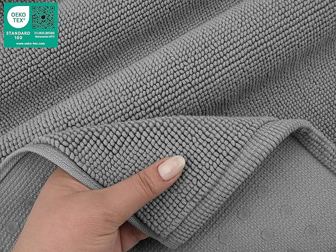 American Soft Linen Bath Rug, 20 in 34 in 100% Cotton Bath Mats Rugs for Bathroom, Slip Reducer Washable Shaggy Form Area Rugs, Light Grey Bath Rug