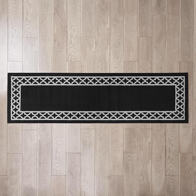 Nautica – Runner Rug | Indoor Runners for Hallways and Entry Rugs| Non-Slip and Non-Skid Entry and Kitchen Door Mat| Machine Washable Entryway Carpet Rugs | 2'2" x 8'| Trellis Black