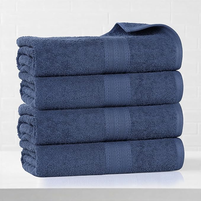 Superior Eco-Friendly Cotton 4-Piece Bath Towel Set, Large Towels for Bath, Shower, Pool, Master and Guest Bathroom, Home Essentials, Quick Drying, Soft Body Towels for Adults and Kids, Navy Blue