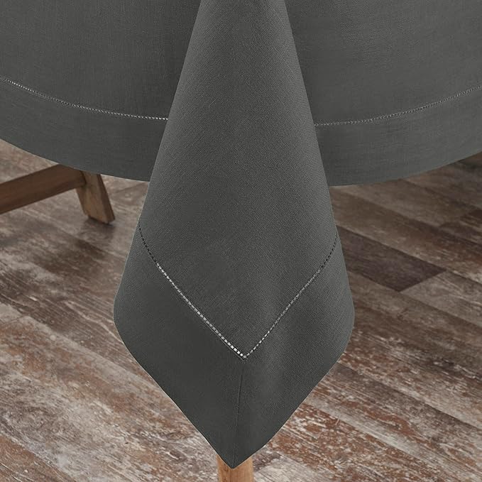 D'Moksha Homes Charcoal Grey Linen Tablecloth for Rectangle Tables 60 x 90 Inch - 100% Pure Linen Grey Table Cloth - Classic Hemstitch, Machine Washable Tablecloth for Christmas, Holiday, New Year