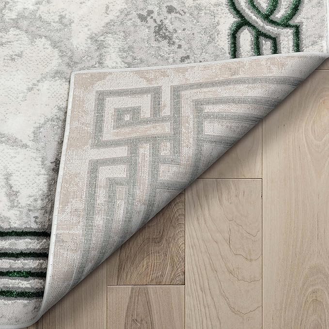 Well Woven Lezlee Abstract Modern 6'7" x 9'3" Area Rug - Emerald Green Marble Border - for Living Room, Dining Room, Bedroom